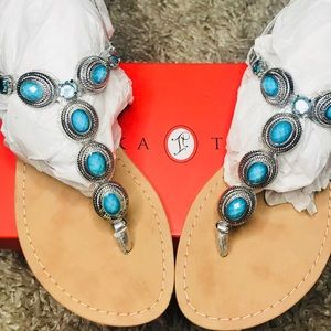 Ivanka Trump silver and turquoise sandals